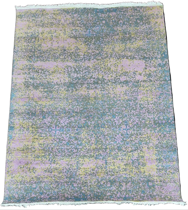 244x305 cm, handgeknoopt modern ontwerp vloerkleed van wol en bamboezijde, grijs en goud