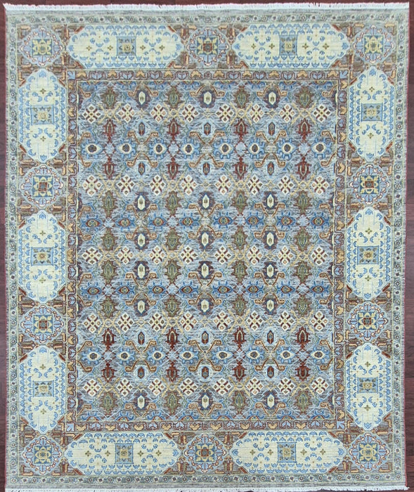 8x10ft, Handgeknoopte tapijten, Oosters Mamluk-reliëfmotief, Natuurlijk grijs