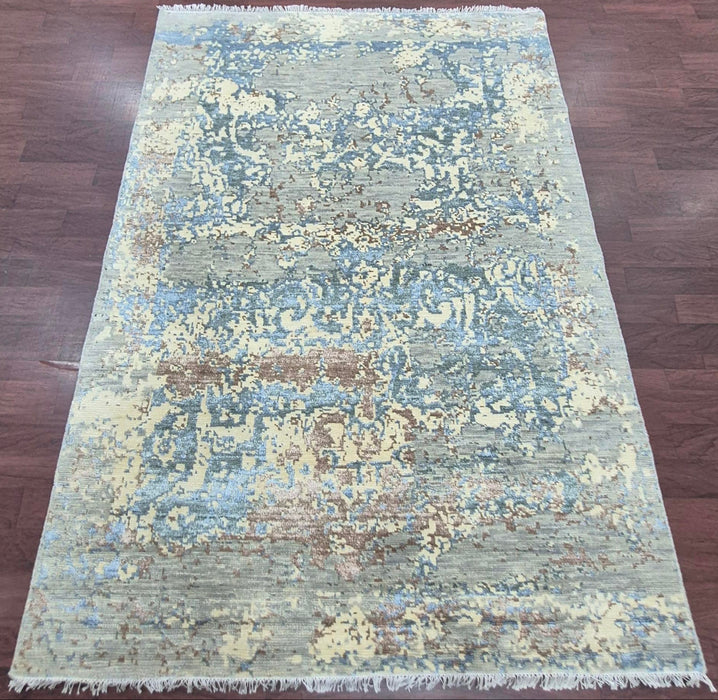 5x8ft, Hand knotted carpet Modern design Pure wool Grey colour