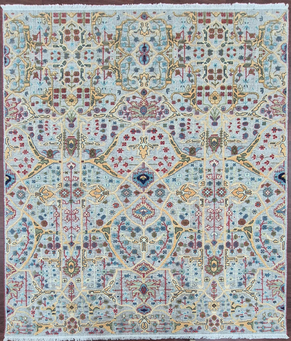 8x10 ft. Handgeknoopt tapijt, Oosters Bijar reliëfpatroon, Grijs/Beige