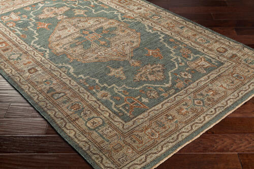 Reign Handgemaakt Wollen Vloerkleed — Medaillonontwerp in Blauwgroen & Terracotta | REG-2304