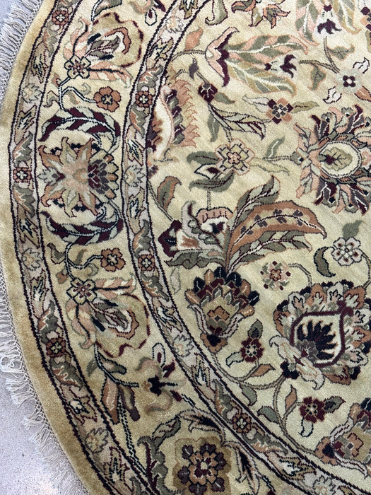 8' x 8' rond, met de hand geknoopt wollen vloerkleed - Ivoor/Beige/Multi