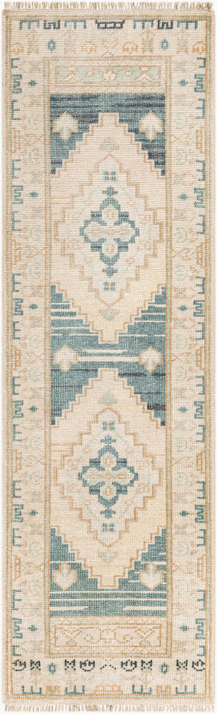 Anadolu Handgeknoopt Vloerkleed — Talinggroen / Crème | AAU-2301 - colour & pattern