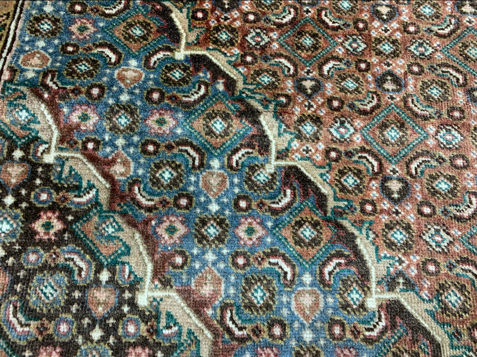 6’5” x 9’2” Hand-Knotted Persian Wool Rug – Brown & Teal Medallion Design