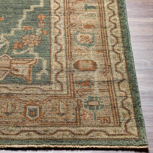 Reign Handgemaakt Wollen Vloerkleed — Medaillonontwerp in Blauwgroen & Terracotta | REG-2304