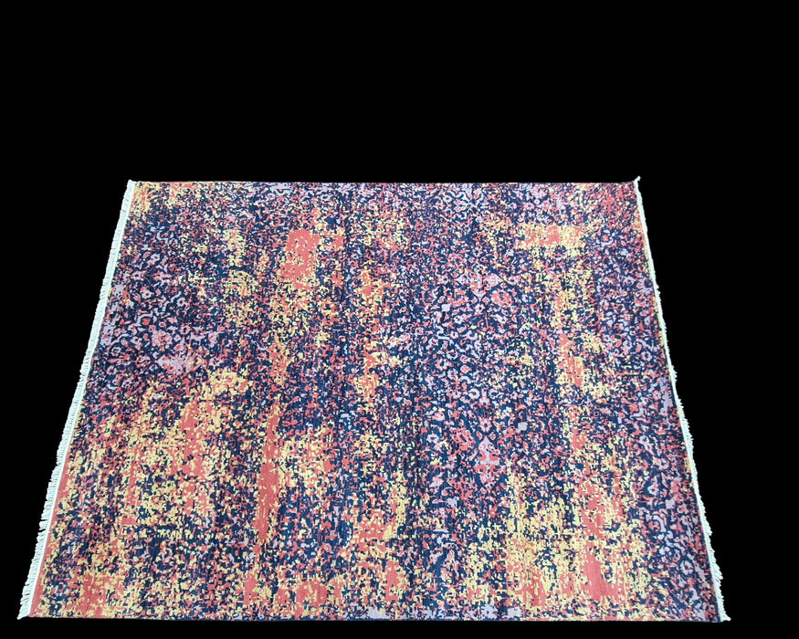 8x10 ft, handgeknoopt tapijt van wol en bamboezijde, modern design, kleur navy