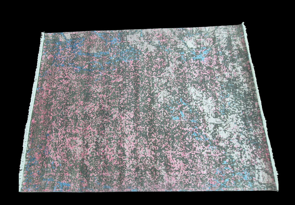8x10 ft. hand knotted Modern design Wool and Bamboo silk carpet,Charcoal and Rose