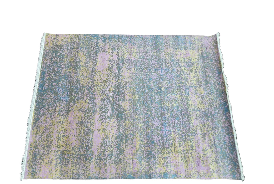 244x305 cm, handgeknoopt modern ontwerp vloerkleed van wol en bamboezijde, grijs en goud