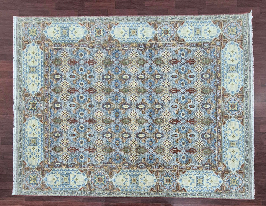 8x10ft, Handgeknoopte tapijten, Oosters Mamluk-reliëfmotief, Natuurlijk grijs