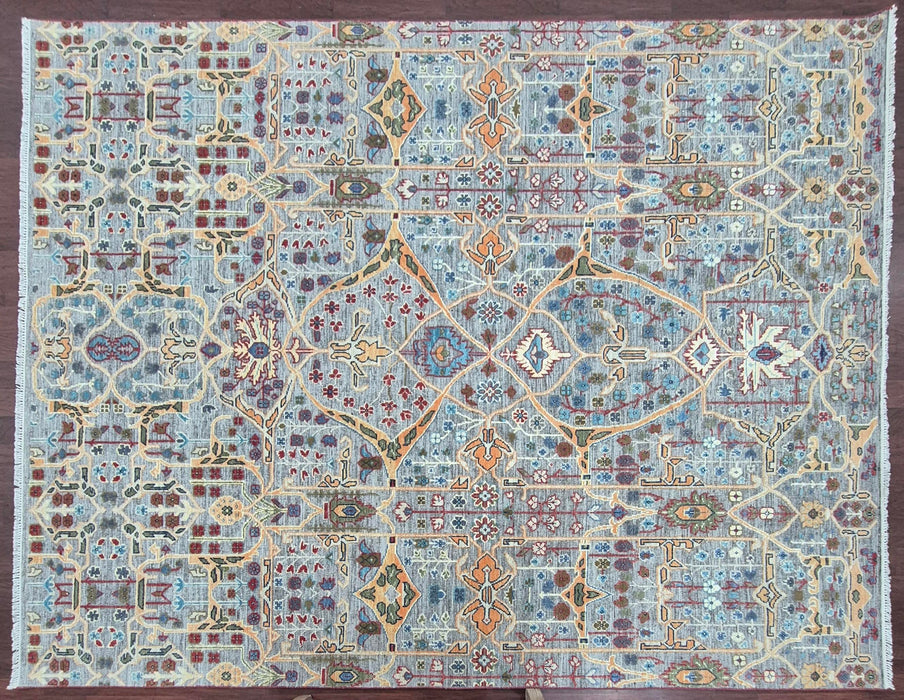 8x10ft. Handgeknoopt, oosters Bijar-reliëfdesign, natuurlijke grijstint