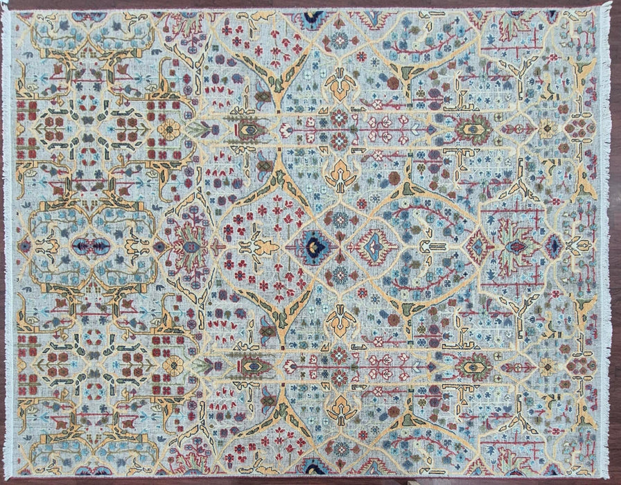 8x10 ft. Handgeknoopt tapijt, Oosters Bijar reliëfpatroon, Grijs/Beige