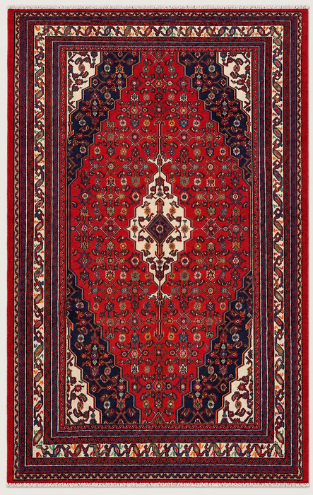 Handgemaakt Perzisch wollen vloerkleed 213x305 cm - Rood Perzisch tapijt met bloemenmedaillon - Exacte afmetingen 307 x 211 cm - KBHM-963