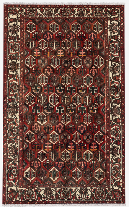 Handgemaakt Perzisch wollen vloerkleed 210x300 cm - Perzisch stijl vloerkleed in bordeaux, bruin, zwart & ivoor - Exacte afmetingen 299 cm x 205 cm - KBHM-1140