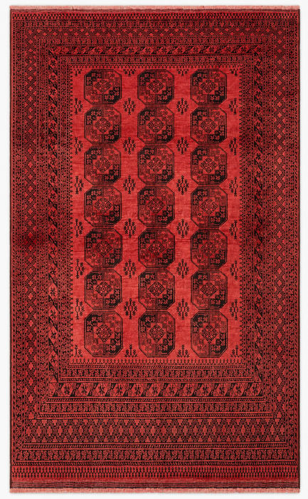 Handgemaakt Perzisch wollen vloerkleed 213x305 cm - Koraalrood geometrisch Perzisch stijl vloerkleed - Exacte afmeting 299,7 cm x 215,9 cm - KBHM-1207