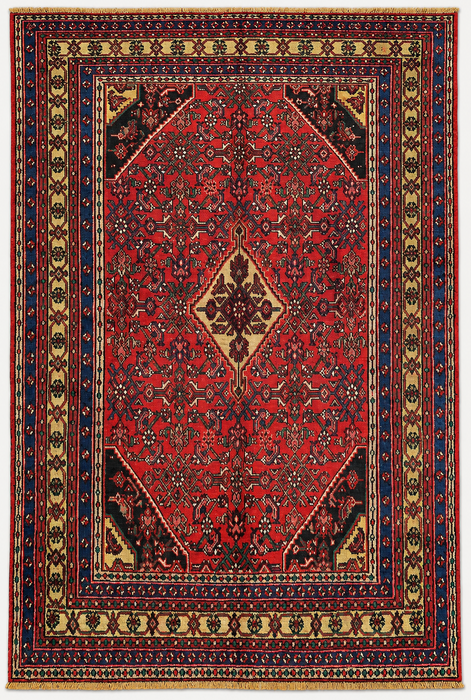 Handgemaakt Perzisch wollen vloerkleed 213x305 cm - Perzisch stijl kleed in rood & marineblauw - Exacte afmeting 310 cm x 211 cm - KBHM-1116