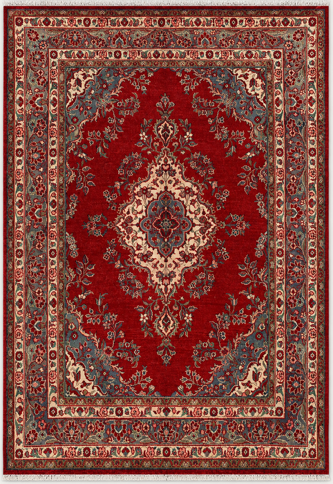 Handgemaakt Perzisch wollen vloerkleed 210x300 cm - Rood bloemenmedaillon Perzisch stijl kleed - Exacte afmeting 302 cm x 208 cm - KBHM-685