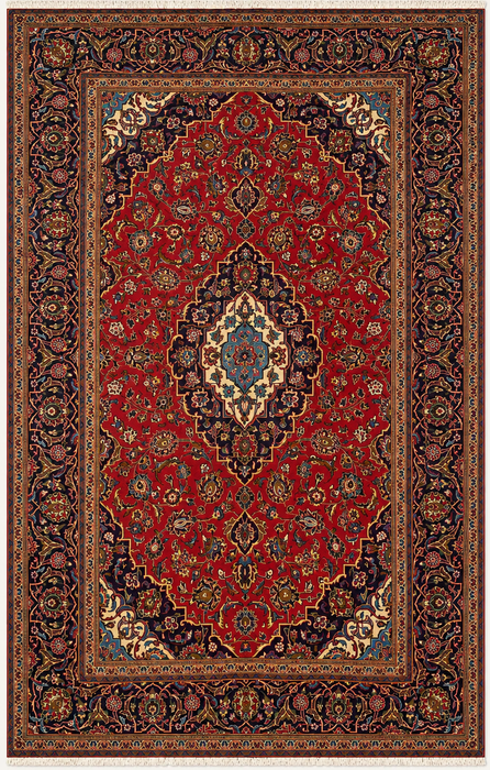 Handgemaakt Perzisch wollen vloerkleed 7x10 - Rood bloemrijk medaillon Perzisch stijl kleed - Exacte afmeting 9'7" x 6'7" - KBHM-684