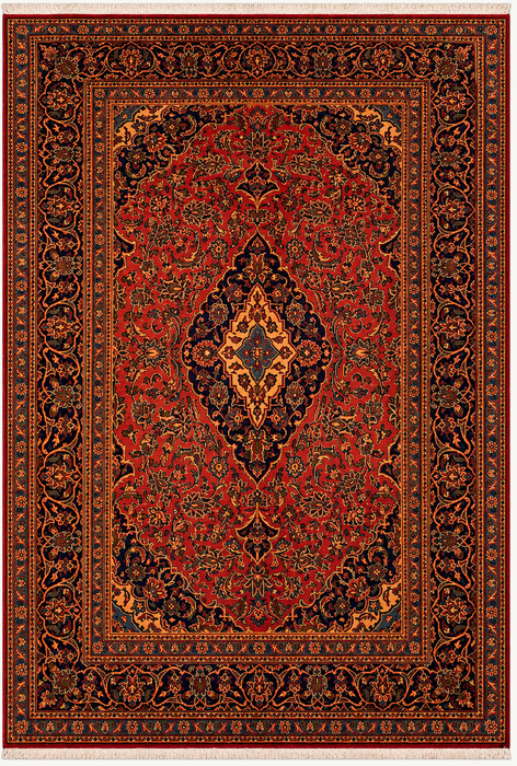 Handgemaakt Perzisch wollen vloerkleed 7x10 - Rood Perzisch tapijt met bloemenmedaillon - Exacte afmetingen 9'5" x 6'3" - KBHM-683
