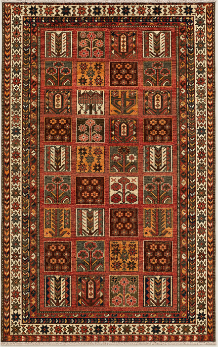 Handmade Persian Wool Area Rug 7x10 - Rust Geometric Panel Persian Style Rug - Exact Size 10'1" x 5'4" - KBHM-682