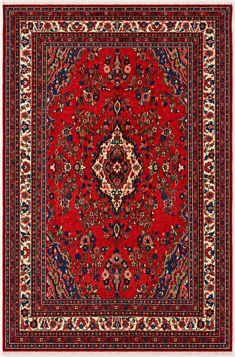 Handgeweven Perzisch wollen vloerkleed 210x300 cm - Rood Perzisch tapijt met bloemenmedaillon - Exacte afmeting 290 x 203 cm - KBHM-681
