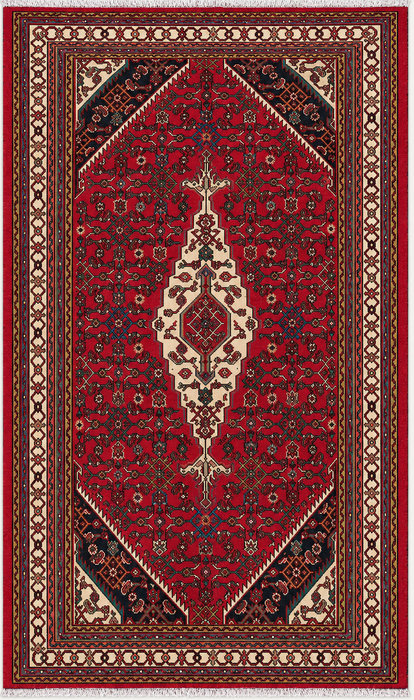 Handgemaakt Perzisch wollen vloerkleed 7x10 - Rood Perzisch tapijt in stammenstijl met medaillon - Exacte afmeting 10'2" x 6'8" - KBHM-672