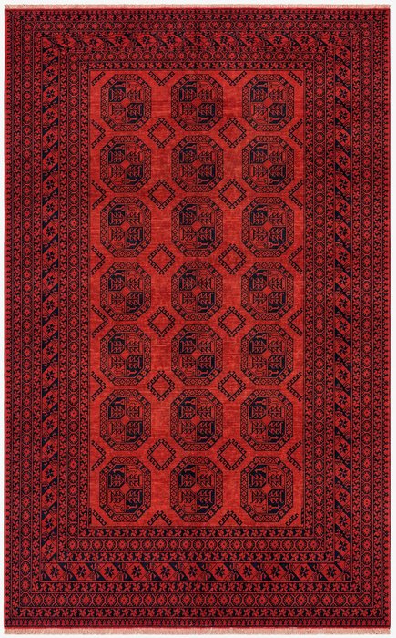 Handmade Persian Wool Area Rug 7x10 - Red Tribal Geometric Persian Style Rug - Exact Size 9'0" x 6'6" - KBHM-670