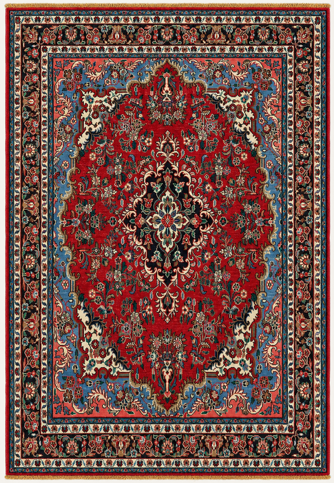 Handgemaakt Perzisch wollen vloerkleed 7x10 - Rood Perzisch tapijt met bloemenmedaillon - Exacte afmeting 10'1" x 6'9" - KBHM-669