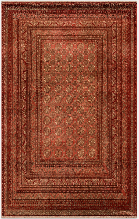 Handmade Persian Wool Area Rug 7x10 - Red Traditional Geometric Persian Style Rug - Exact Size 8'10" x 6'5" - KBHM-668