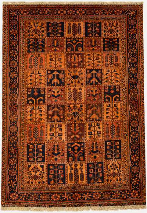Handgemaakt Perzisch wollen vloerkleed 213x305 cm - Perzisch stijl kleed met roestkleurige geometrische panelen - Exacte afmeting 290 cm x 203 cm - KBHM-665
