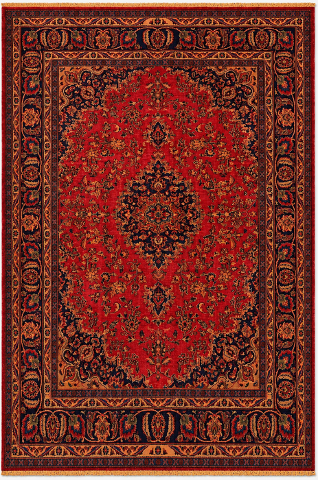 Handgemaakt Perzisch wollen vloerkleed 215x305 cm - Rood Perzisch tapijt met bloemenmedaillon - Exacte afmeting 290 cm x 191 cm - KBHM-664