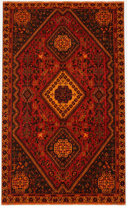 Handgemaakt Perzisch wollen vloerkleed 7x10 - Rood Perzisch tapijt in tribale medaillonstijl - Exacte afmetingen 277 cm x 180 cm - KBHM-652