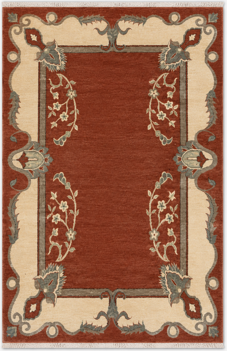 Handgemaakt Perzisch wollen vloerkleed 7x10 - Roestkleurig traditioneel Chobi-stijl kleed met open veld - Exacte afmetingen 7'8" x 6'0" - KBHM-631