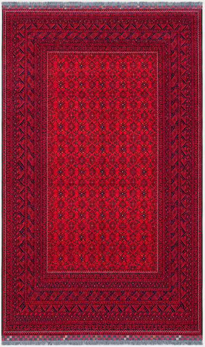 Handgemaakt Perzisch wollen vloerkleed 210x300 - Rood tribaal geometrisch Chobi-stijl kleed - Exacte maat 292 cm x 198 cm - KBHM-618