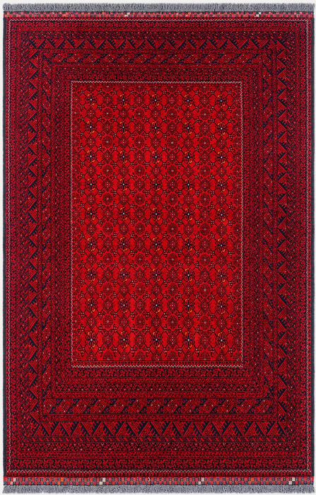 Handmade Persian Wool Area Rug 7x10 - Red Tribal Geometric Chobi Style Rug - Exact Size 9'4" x 6'5" - KBHM-616