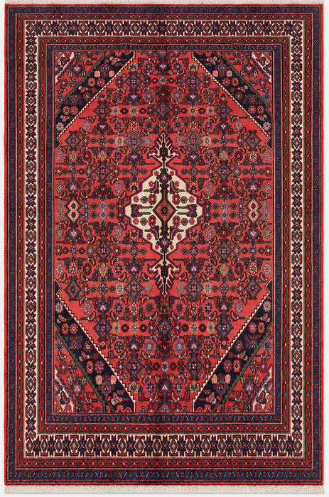Handgemaakt Perzisch wollen vloerkleed 213x305 cm - Koraalkleurig geometrisch medaillon Perzisch stijl kleed - Exacte afmeting 302 cm x 206 cm - KBHM-1021