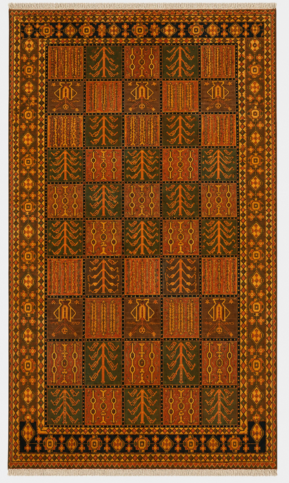 Handmade Persian Wool Area Rug 7x10 - Rusty Orange, Brown and Dark Beige Bakhtiari Persian Style Rug - Exact Size 10'2" x 6'7" - KBHM-1184