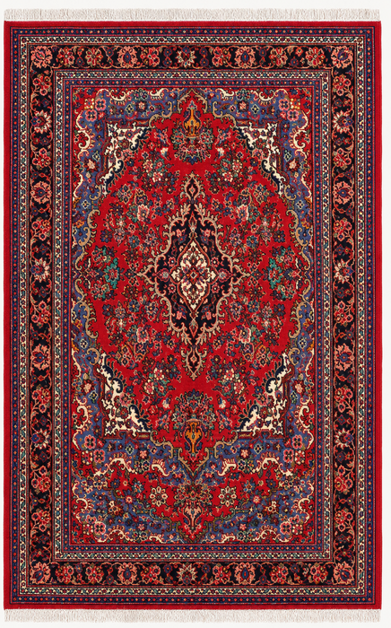 Handgemaakt Perzisch wollen vloerkleed 7x10 - Rood, blauw & ivoor traditioneel Perzisch bloemendessin - Exacte afmeting 10'2" x 7'0" - KBHM-1179