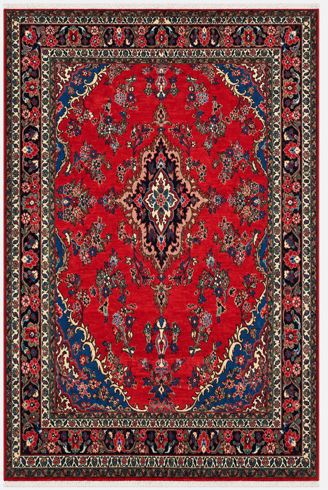 Handgemaakt Perzisch wollen vloerkleed 213x305 cm - Rood, blauw & ivoorkleurig traditioneel Perzisch medaillonkleed - Exacte afmeting 295 cm x 213 cm - KBHM-1047
