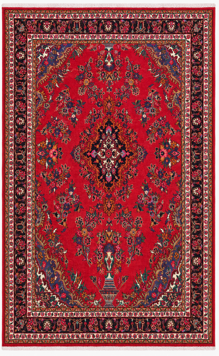 Handgemaakt Perzisch wollen vloerkleed 210x300 cm - Rood, marineblauw & ivoor traditioneel bloemenmedaillon Perzische stijl kleed - Exacte maat 297 cm x 211 cm - KBHM-1041