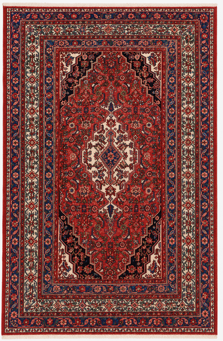 Handgemaakt Perzisch wollen vloerkleed 210x300 cm - Rood, blauw & ivoorkleurig traditioneel geometrisch medaillon Perzisch stijl kleed - Exacte afmeting 299,7 cm x 210,8 cm - KBHM-1029