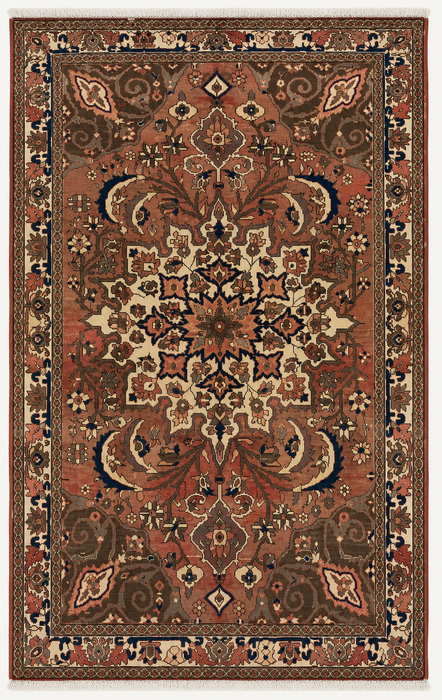 Handgemaakt Perzisch wollen vloerkleed 7x10 - Taupekleurig Perzisch stijl kleed met bloemenmedaillon - Exacte afmeting 9'8" x 6'11" - KBHM-1002