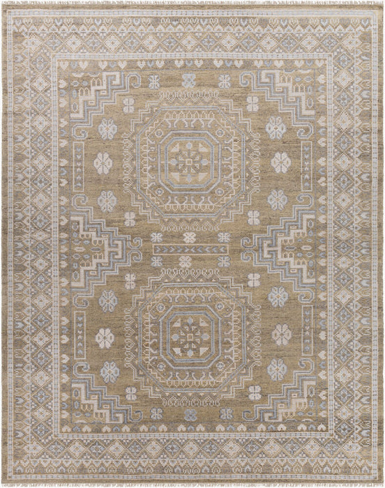 Almeria handgeknoopt vloerkleed — Mosterd / Lichtblauw | ALM-2301