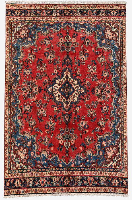 Handmade Persian Wool Area Rug 7x10 - Red Floral Medallion Persian Style Rug - Exact Size 9'10" x 5'10" - KBHM-972
