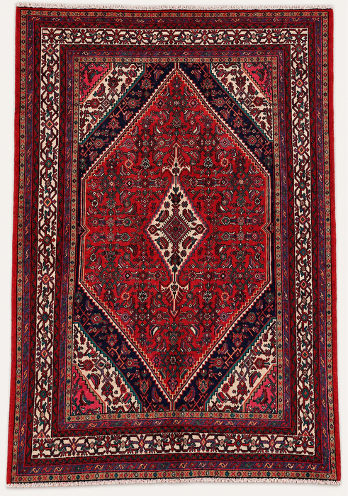 Handgemaakt Perzisch wollen vloerkleed 7x10 - Rood Perzisch tapijt met medaillon - Exacte afmeting 9'9" x 6'11" - KBHM-966
