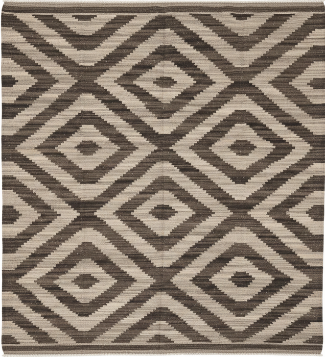 Handgeweven wollen kelim vloerkleed – Bruin / Beige ruitpatroon – 170 x 302 cm