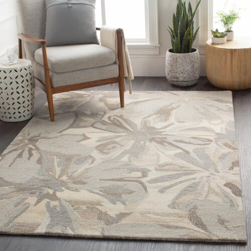 Athena handgemaakt wollen bloementapijt — Taupe | ATH-5150