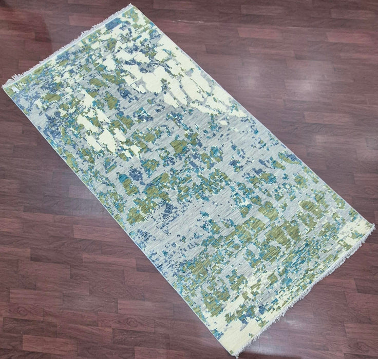 5x8ft, handgeknoopt tapijt, modern design, zuivere wol, grijze kleur