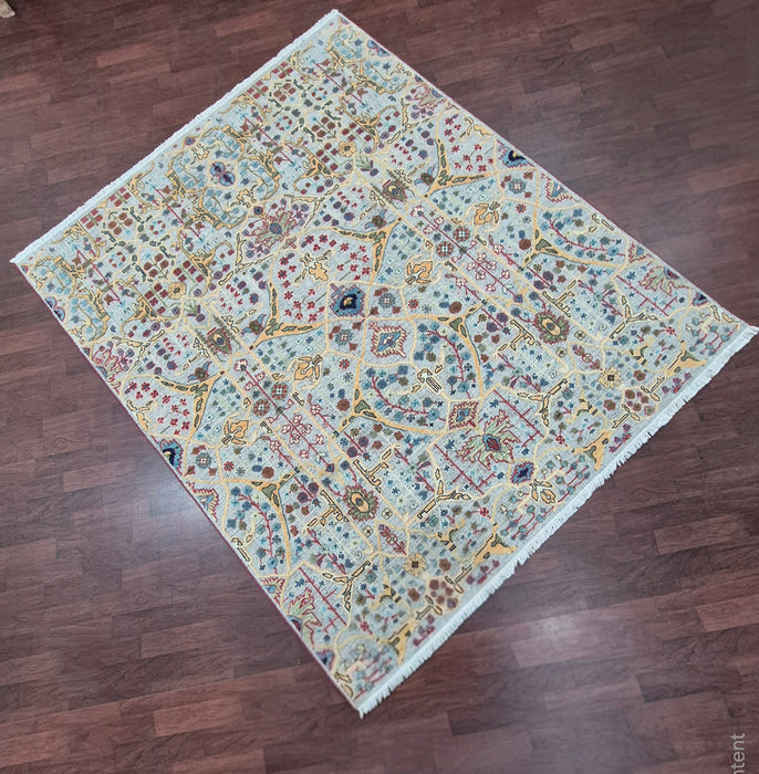 8x10 ft. Handgeknoopt tapijt, Oosters Bijar reliëfpatroon, Grijs/Beige