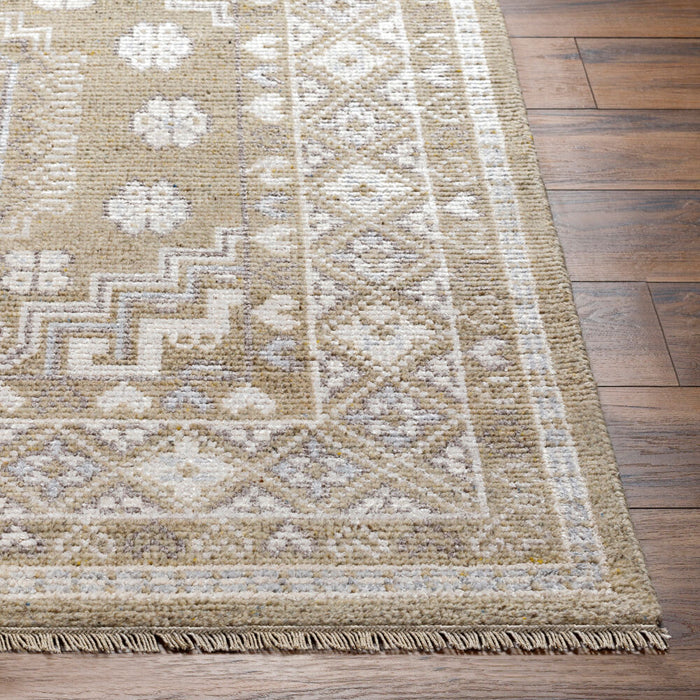 Almeria handgeknoopt vloerkleed — Mosterd / Lichtblauw | ALM-2301