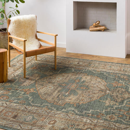Reign Handgemaakt Wollen Vloerkleed — Medaillonontwerp in Blauwgroen & Terracotta | REG-2304 - colour & pattern